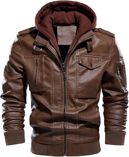 Beauty Code Herbst und Winter Neue Herren-Lederjacke aus gewaschenem Leder, braun, M