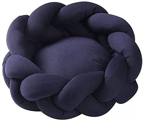 Katzenbetten Weiches Warmes Handgemachtes Stricken 5CM Dickes Kissen Rund Welpe Kätzchen Hundesofa Waschbar Nest für Kleine Hunde Katzen (Farbe : Navy Blue, Größe : 60cm/23.6inch)