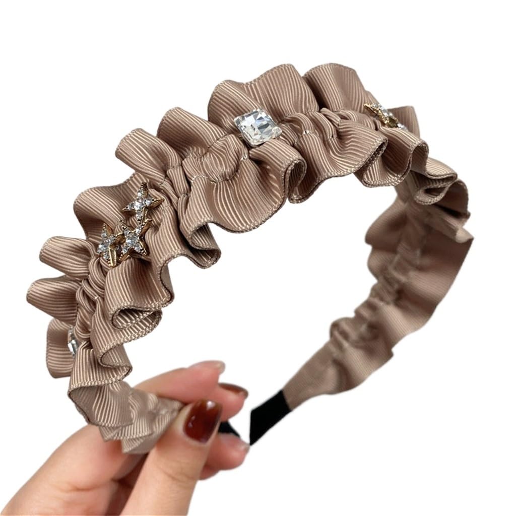 Haare, Kopfband, Stoff gerüschte Strass-Haarbänder for Damen, süße Druck-Haarnadel-Stirnband-Haar-Accessoires