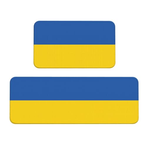 Küchenmatte, Motiv: Flagge der Ukraine, 2-teilig, rutschfest, wasserdicht, für Flur, Büro