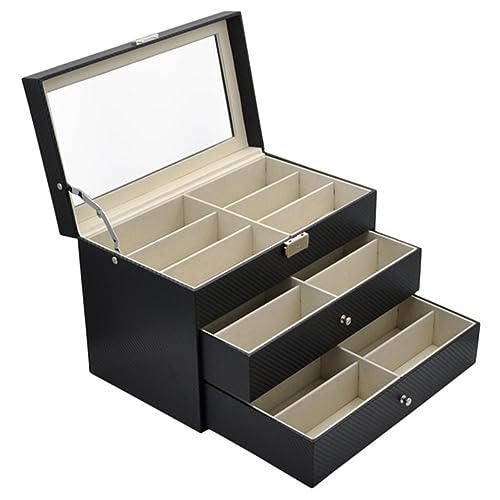 Yunnaty Sunglass Aufbewahrungsbox Sunglass Organizer Aufbewahrungsbox 3-Stufig 18 Schlitze Brille Texturmuster