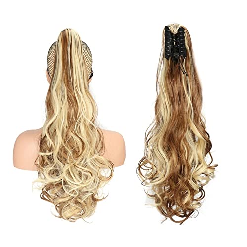 Pferdeschwanz Haarteil 55,9 cm gewelltes Pferdeschwanz-Haar mit Klaue, Clip-in-Haarverlängerung, hitzebeständige Faser, Pferdeschwanz-Haarteil for Frauen und Mädchen, Verlängerung, synthetisches, lang