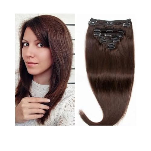 Clip-in-Haarverlängerungen 14"-24" braune Haarspange aus Echthaar, 8 Stück, natürliche braune Clip-in-Extensions, echtes Echthaar, Clip-in-Haarverlängerung aus brasilianischem Remy-Haar for Frauen Cli