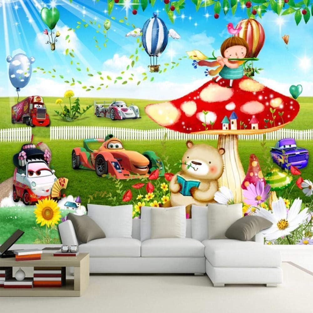 Cartoon Pilz Auto Heißluftballon 3D Tapete Poster Restaurant Schlafzimmer Wohnzimmer Sofa TV Dekorative Wand-250cm×170cm