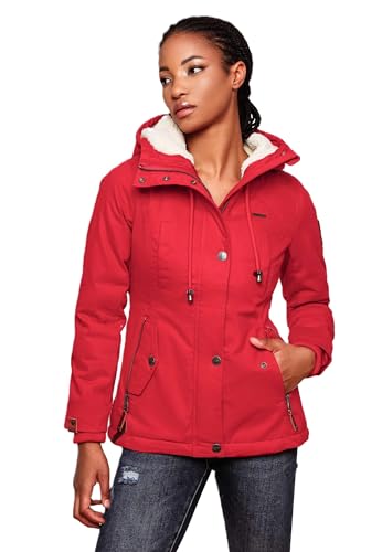 Marikoo warme Damen Winter Jacke Teddyfell gefütterte Winterjacke B802 [B802-Bik-Rot-Gr.XS]