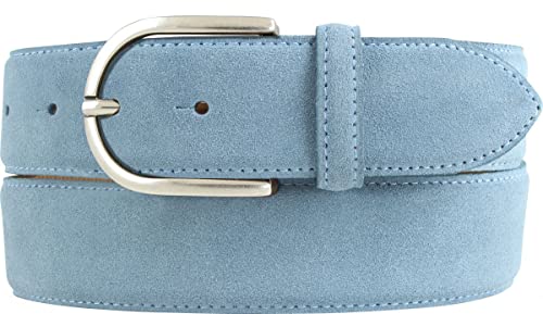 BELTINGER Damen-Gürtel aus Veloursleder 4 cm | Velour-Gürtel für Damen 40mm | Wildleder-Gürtel 4cm mit runder Gürtelschnalle | Jeansblau 100cm