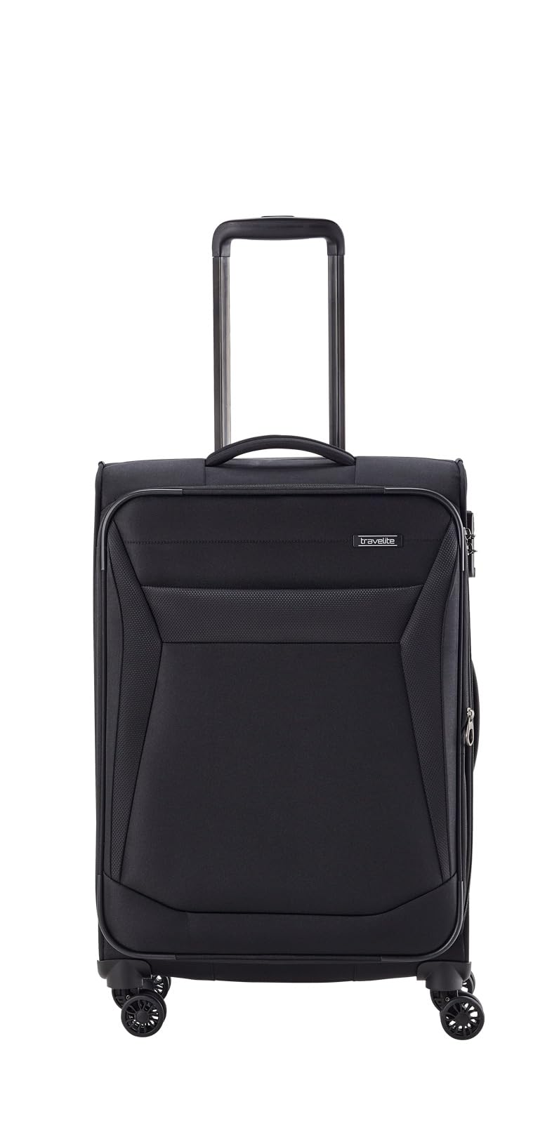 travelite 4-Rad Koffer Größe M Weichschale, Gepäck Serie CHIOS mit Dehnfalte + Kantenschutz, Trolley in zeitloser Optik, 67 cm, 60 - 66 Liter, Schwarz