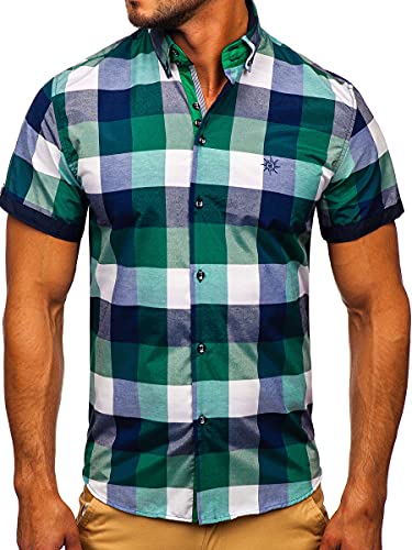 BOLF Herren Kurzarmhemd Freizeithemd Kurzärmliges Elegant Business Party Hemd Kentkragen Sommer Farbwahl Slim Fit Casual Style 5532-1 Grün XL [2B2]