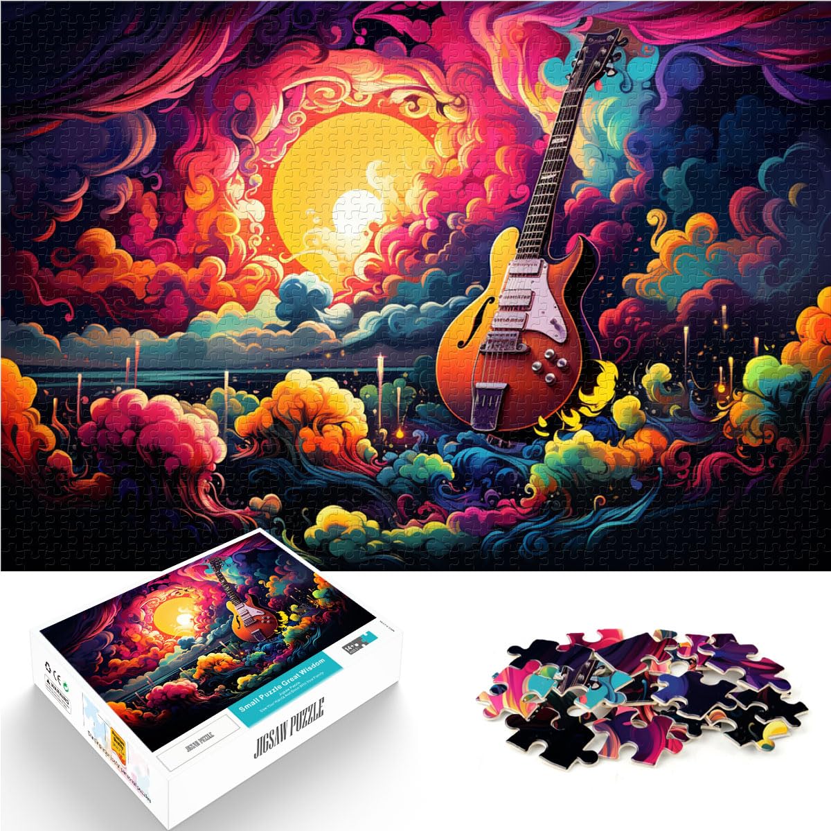 Puzzle, farbenfrohes psychedelisches Gitarren-Puzzle für Erwachsene, 1000-teiliges Puzzle, Holzpuzzle, dekomprimierendes geistiges Lernspielzeug, 1000 Teile (50 x 75 cm)