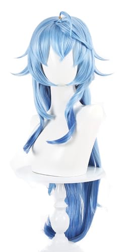 JGZGCG Genshin Impact Cosplay Ganyu Perücke Lange Blau Genshin Cosplay Verkleidung Ganyu Cosplay Wig Halloween Karneval Party Anime Cosplay Kostüm Zubehör Erwachsene