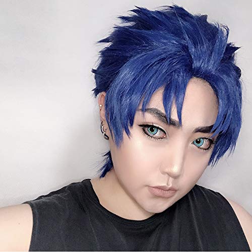 LINLINCD Cosplay wig Tokyo Bizarre Adventure Herren Jonathan Joestar Cosplay Perücke Jonathan Joestar Styled Blue Kostüm Rollenspiel Perücken Pelucas Pl-246