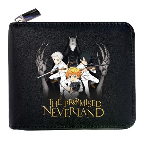 RYNDEX The Promis-ed Neverla-nd Geldbeutel Anime, Leder Geldbörse mit Reißverschluss-Design, Geldbörse Geldbeutel Portemonnaie für Geschenkidee(Color:Black 5)