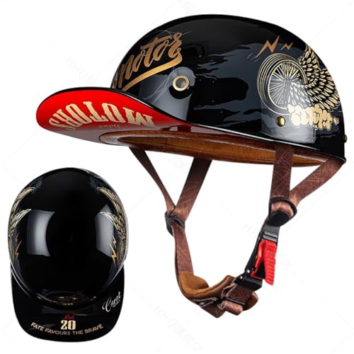 Motorrad Halbhelm Halbschalenhelm Baseballmütze-Helm ECE-Zulassung Baseball Cap Motorradhelm Retro VerläNgerte Krempe Schnellverschluss Unisex M-2XL 57-64CM