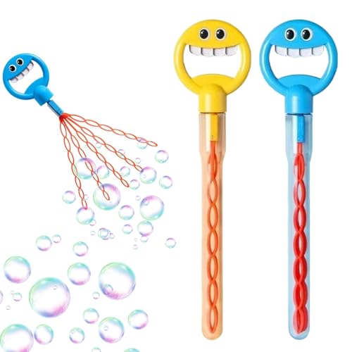 32 Hole Smiling Face Bubble Stick with Bubbles Refill, Smiley Face Bubble Wands, Smiling Face Bubble Wand, Bubble Clawsm, 32 Hole Smiley Face Bubble Wand (Blue+Yellow)