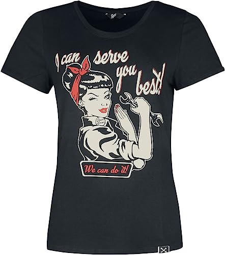 Queen Kerosin Damen Vintage Shirt | T-Shirt | Slim Fit | Frontprint | Kurzarm | Retro | Vintage | Mechanic | Rockabella I Can Serve You