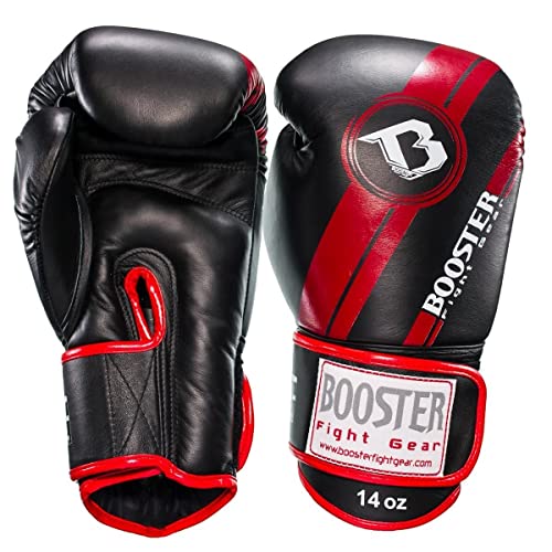 Booster Boxhandschuhe, V3, Leder, schwarz-rot, Boxing Gloves, Leather, Muay Thai Größe 10 Oz