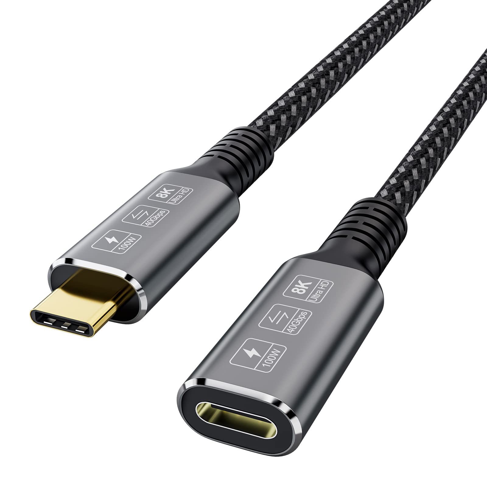 CableDeconn USB4 8K Kabel 0.8M Thunderbolt 4 Verlängerungskabel Typ-c Stecker auf Buchse Konverter Ultra HD 8K@60Hz 100W Aufladung 40Gbps Datenübertragung Kompatibel mit Externen SSD eGPU