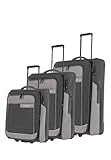 Travelite Kofferset 3 teilig Weichschale Größen S-M-L, nachhaltig, VIIA, 2 Rollen, Weichschalenkoffer Set aus recyceltem Material, TSA Schloss