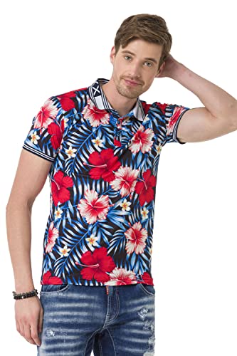 Cipo & Baxx Herren Poloshirt T-Shirt Floral Muster Allover-Print Shirt CT698 Rot S