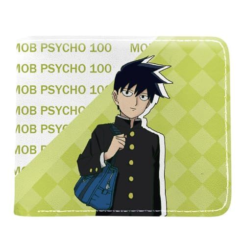 RYNDEX M-ob Psyc-ho 100 Anime Geldbeutel, Schmale Bi-Fold Kleines Portemonnaie, PU-Leder Geldbörse Brieftasche Wallet, für Teenager und Junge Mädchen(Color:Multicolor 14)