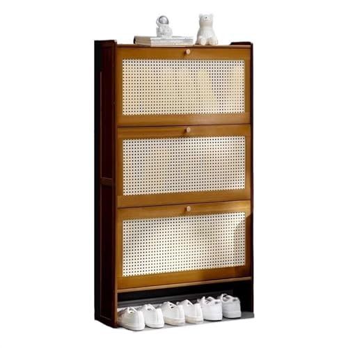 Schuhregal, schmaler Schuhschrank für den Eingangsbereich, Bambus-Schuh-Organizer mit Klappschubladen, freistehender Schuhschrank für Schrank, Flur, Schlafzimmer-Schuhschrank (B 50 x 17 x 120 cm)