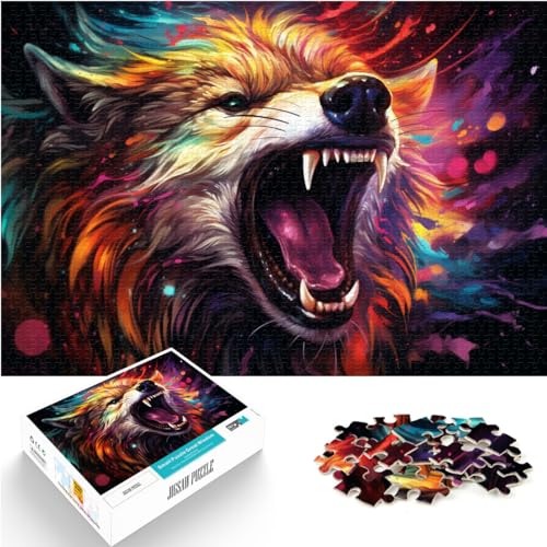 Puzzle Wolf mit offenem Maul, Puzzle für Erwachsene, 1000 Teile, Holzpuzzle, Spaß für zu Hause, Aktivitäten, Geburtstagsgeschenk, Reisegeschenk, 1000 Teile (50 x 75 cm)