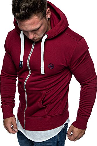 Amaci&Sons Herren Zipper Kapuzenpullover Sweatjacke Pullover Hoodie Sweatshirt 1-04029 Bordeaux M