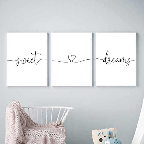 Wand Bilder Minimalistische Schwarz-Weiß-SüßE TräUme Zitate Herz Liebe Poster Hd-Drucke Leinwand Bild Kinderzimmer Bilder FüR Wohnzimmer Dekor Rahmenlos 50×70cm×3pcs