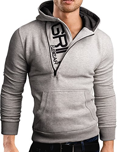 Grin&Bear Slim fit Halfzip Jacke Kapuze Hoodie Sweatshirt Kapuzenpullover, grau meliert, XXL, GEC401