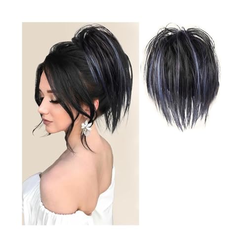 Haarteil Messy Bun Haarteil, Krallenclip, Messy Hair Buns Extensions, Tousled Updo, gewellte, lockige Haarteile for Frauen, Krallenclip, Pferdeschwanz-Dutt Haarverlängerung(AS01-4Hblue)