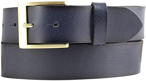 BELTINGER Herren-Gürtel mit goldener Gürtelschnalle Vintage-Look 4 cm | Jeans-Gürtel aus Vollrindleder für Herren 40mm | Mit geschwärzten Kanten | Marine 110cm