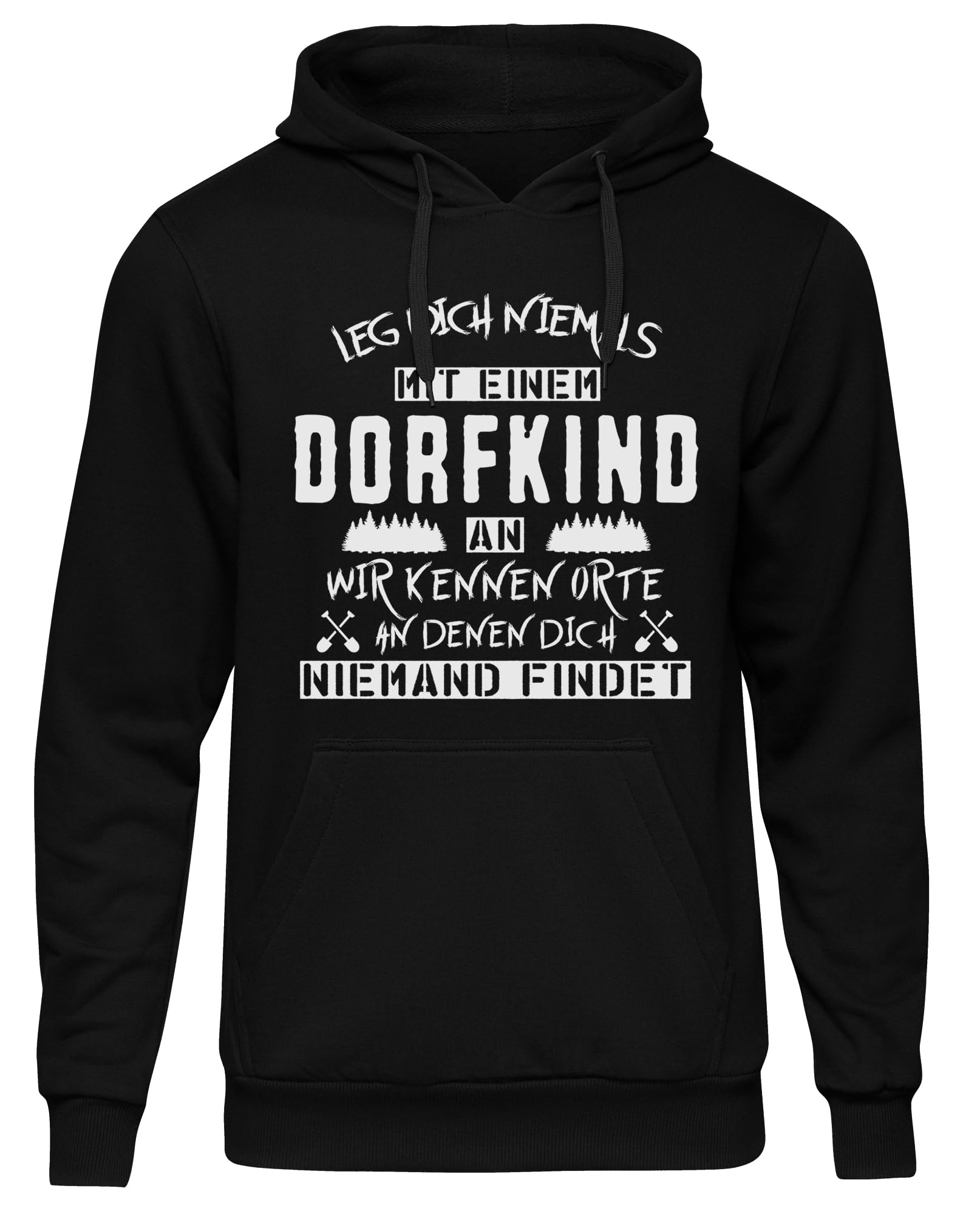 UGLYSHIRT Leg Dich Niemals mit einem Dorfkind an Herren Kapuzenpullover | Dorf Sprüche Gang Hoodie Zitate Cool Dorfkinder Pullover Geschenk | Schwarz (S)