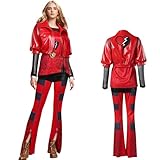 AYYOHON Rotes Prinzessinnen-Kostüm für Damen, Aufstieg von Rot, Halloween, Cosplay, Outfits, PU-Lederjacke, Oberteil, Hose, komplettes Set, Größe XL