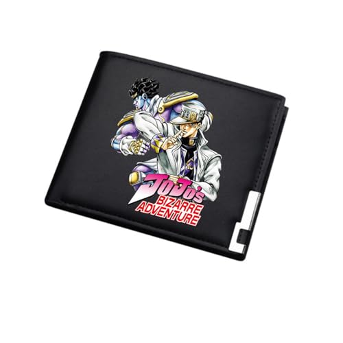 RYNDEX Jo-Jo's Bizar-re Adventu-re Anime Geldbeutel, Schmale Bi-Fold Kleines Portemonnaie, PU Leder Münzbörse Wallet mit Sichtfenster, für Teenager und Junge Mädchen(Color:Black 1)