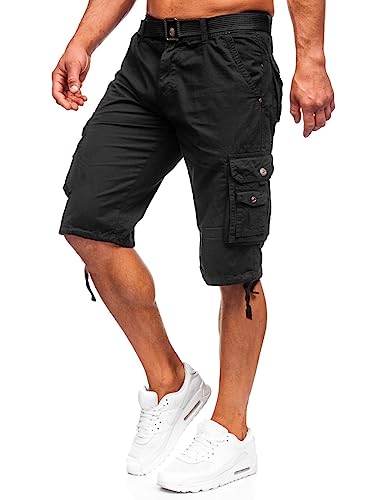 BOLF Herren Cargo Shorts Kurze Hose Cargohose Sommer Bermudas Outdoor Jogginghose Sporthose Stretch Freizeithose Camo Military Army 77885 Schwarz XXL [7G7]