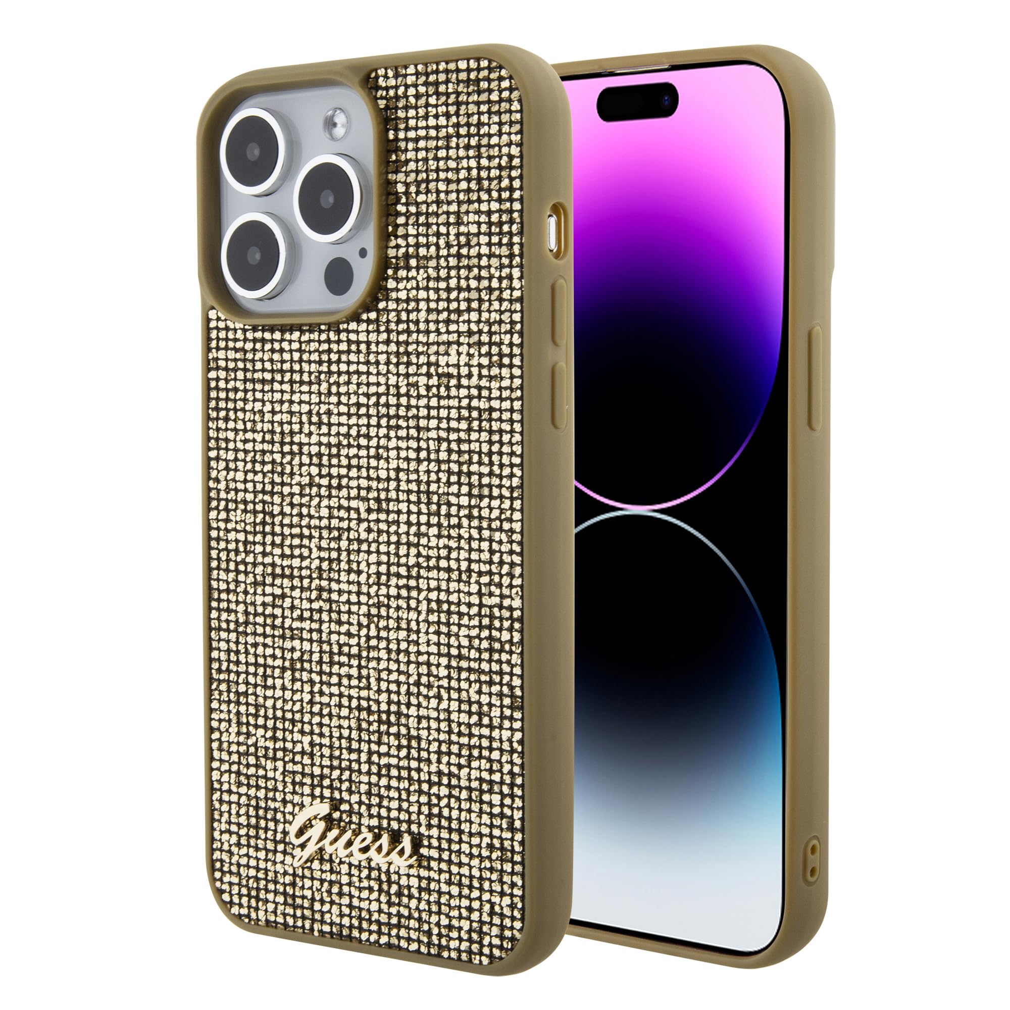 GUESS GUHCP15XPMSDGSD Hülle für iPhone 15 Pro Max 6.7" golden hardcase Disco Metal Script