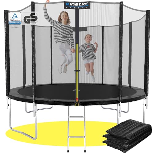 KINETIC SPORTS Trampolin Outdoor Ø 244 cm - TÜV Rheinland geprüft, Komplett-Set Gartentrampolin für Kinder, USA Sprungtuch, Sicherheitsnetz, Randpolster, Leiter - bis zu 160kg