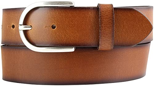 BELTINGER Damen-Gürtel aus Vollrindleder Vintage-Look 4 cm | Jeans-Gürtel für Damen 40mm | Mit geschwärzten Kanten | Cognac 85cm