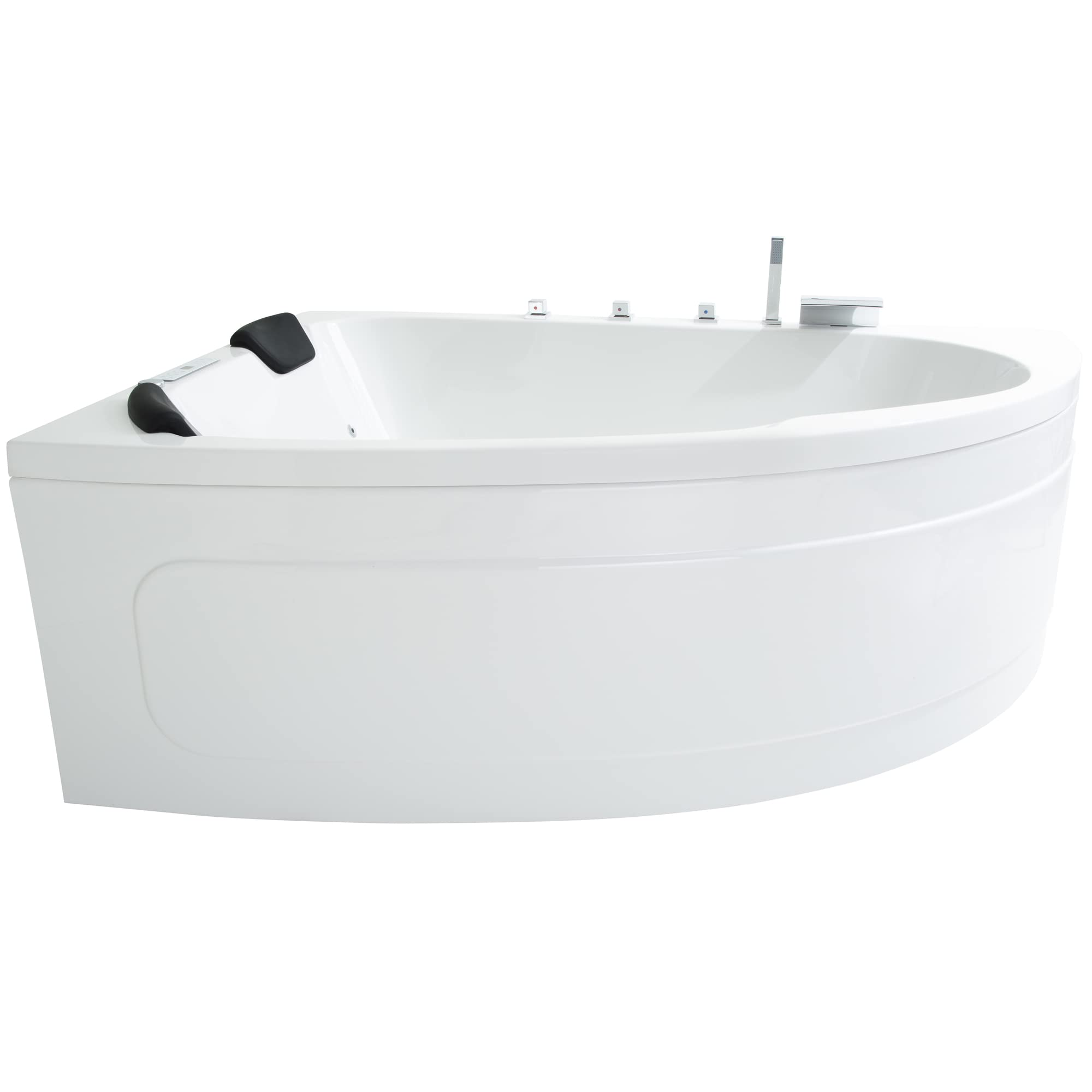 Basera® Classic Indoor Eck-Whirlpool Badewanne Guam für 2 Personen mit 25 Massagedüsen, Wasserfall, LED-Ambiente, Touchpanel, Bluetooth und Radio (Guam links)