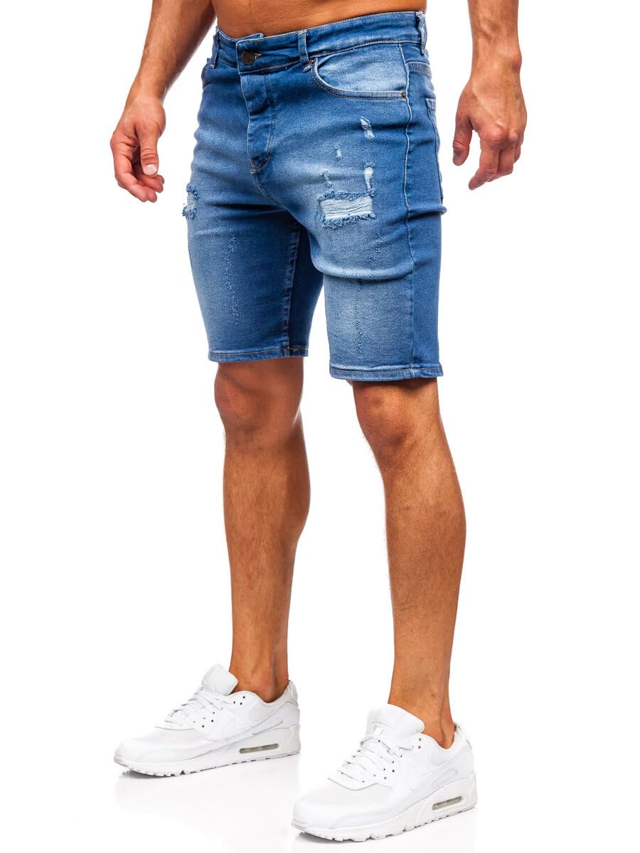 BOLF Herren Jeans Shorts Kurze Jeanshose Stretch Denim Bermudas Kurze Hose Cargo Cargoshorts Used Look Baumwolle Sommer Freizeithose Slim Fit 0727 Dunkelblau XL [7G7]