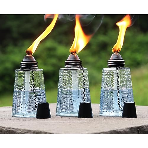 Seraphic Tisch-Citronella-Ölbrenner-Fackeln für Außenterrasse, 473 ml, dekorative Glasfackel, Citronella-Öllampe, Kerzen für Außendeck, Garten, Partys, 3er-Set, transparent