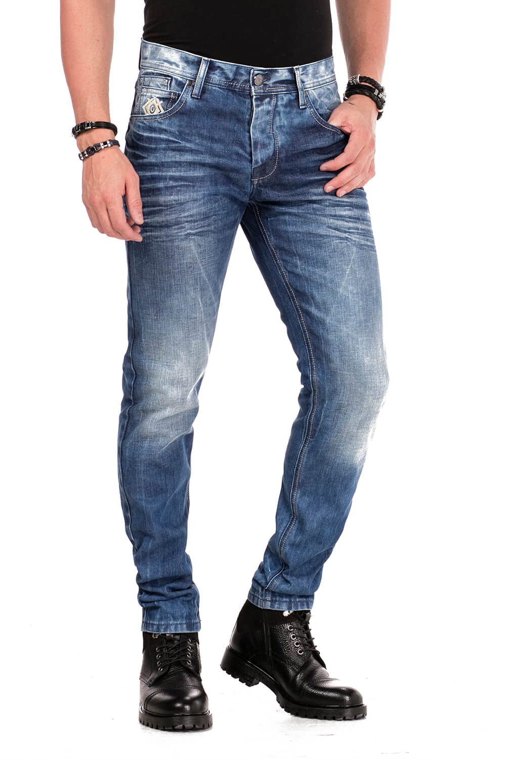 Cipo & Baxx Herren Jeans Hose Regular-Fit Verwaschen Denim Hose Men Freizeit Pants CD319Y Blau W32 L32