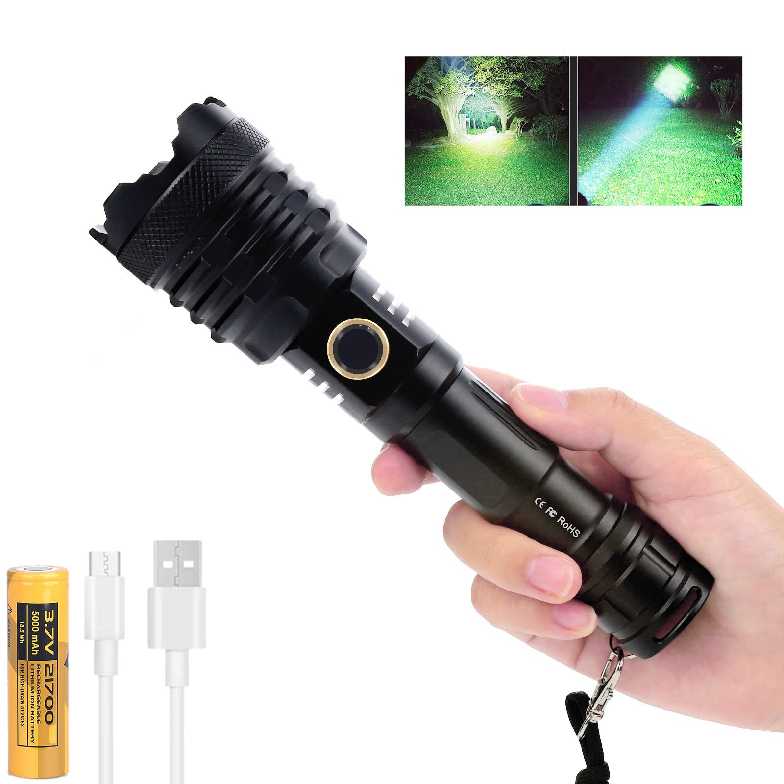 Hellste XHP110 LED Taschenlampe 20000 Lumen Leistungsstarker XHP110 LED USB wiederaufladbar Taschenlampen mit 21700 Batterien Wasserdichte zoombare Taschenlampe für Campingwanderungen