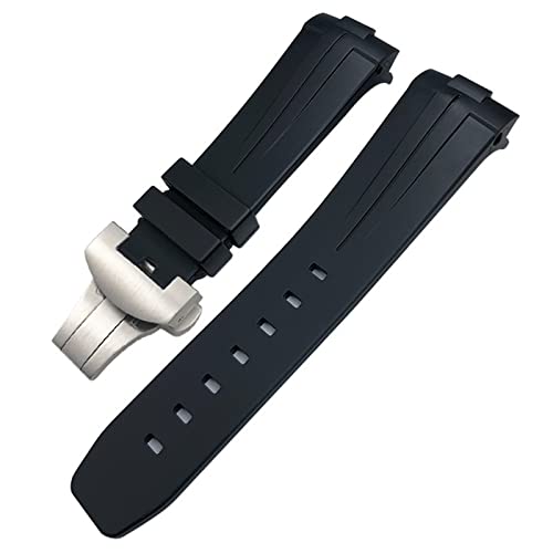 NEYENS Gummi-Uhrenarmband mit gebogenem Ende, 24 mm, passend für Panerai PAM441/1312/00111, Edelstahl-Armband mit Schmetterlingsschnalle, Silikon-Sportarmband, 24 mm, Achat