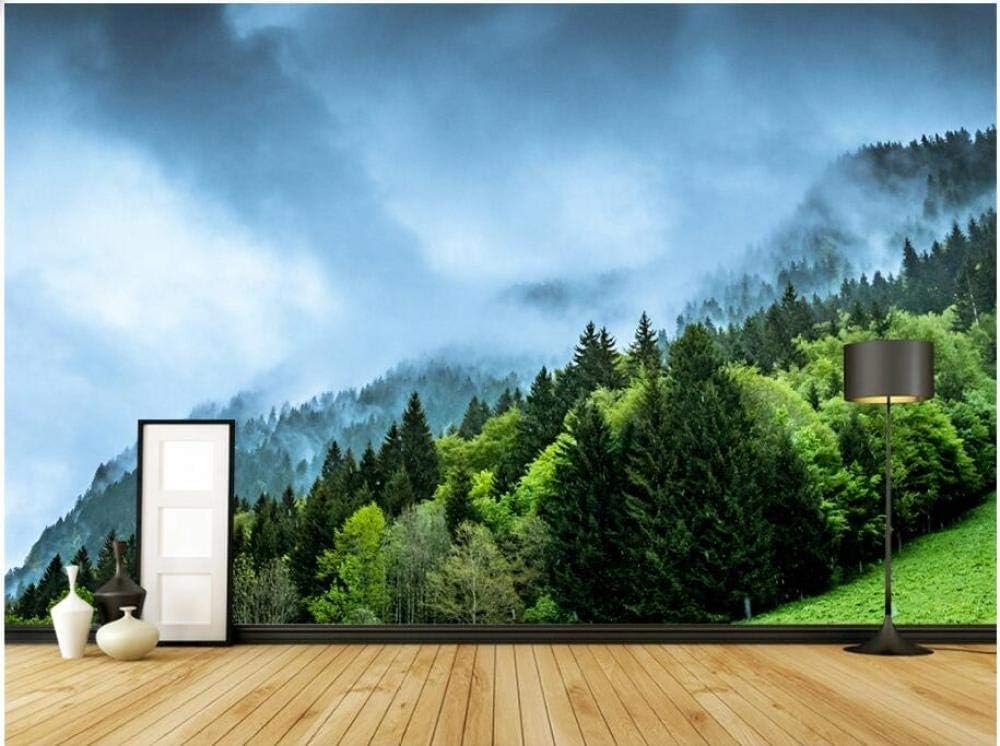 Grüner Wald Nebel 3D Tapete Poster Restaurant Schlafzimmer Wohnzimmer Sofa TV Dekorative Wand-430cm×300cm