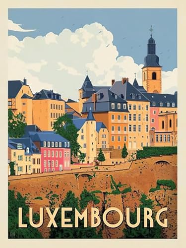 HfmQuisutron Jigsaw Puzzle 1000 Teile Luxemburg Scenic Travel Poster Holzpuzzle Home Stressabbau Spiel Vf83Za