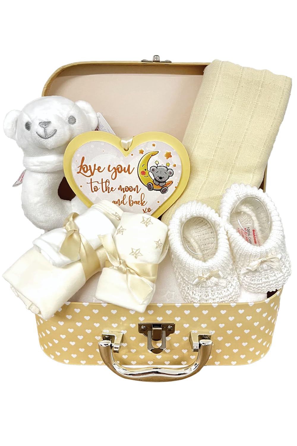 Baby Box Shop Babyparty Geschenk Neutral - 7 Baby Geschenk Set Für Gender Reveal Geschenk, Geschenksets Für Babys - Babygeschenke Korb, Willkommen Baby Geschenk, Baby Geschenkset Unisex - Crème