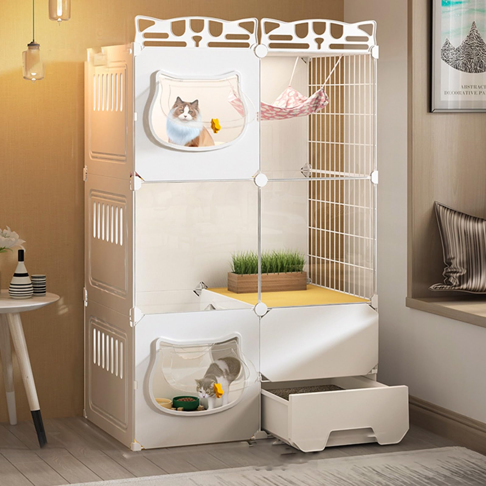 Katzenhaus für Hauskatzen mit Katzentoilette, Haustierkäfig, Hundekäfig, transparentes, stabiles Haustierhaus, extra großer freier Raum, luxuriöser Katzenvilla-Käfig ()