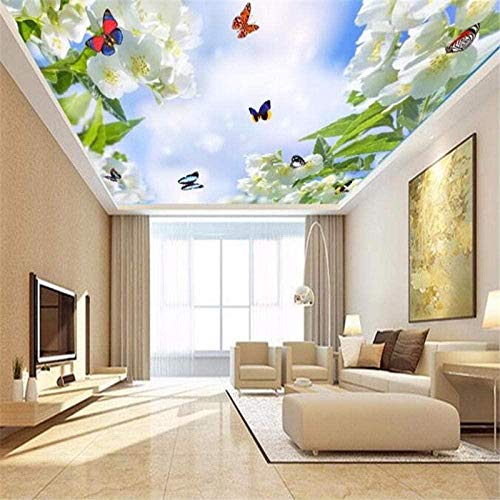 Benutzerdefinierte 3D Wallpaper Schöne Blume Schmetterling Blauer Himmel Weiße Wolke Decke Zenith Wandbild 3D Tapeten fototapete 3d effekt tapeten Wohnzimmer Schlafzimmer kinderzimmer-430cm×300cm