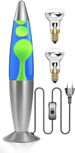 CELLUSTOP Lampe mit Wachs in Raketenform – Lavalampe für Rakete – Magma-Lampe zum Aufstellen – 2 Leuchtmittel R39 inklusive – Schalter – 25 Watt – 34 cm – Glas und Aluminium – Grün